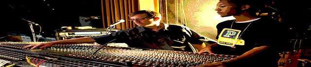 Students operating a mixing console